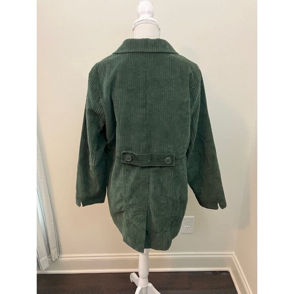 D & Co Green Corduroy Long Sleeve Button Front Size Large - Picture 2 of 5